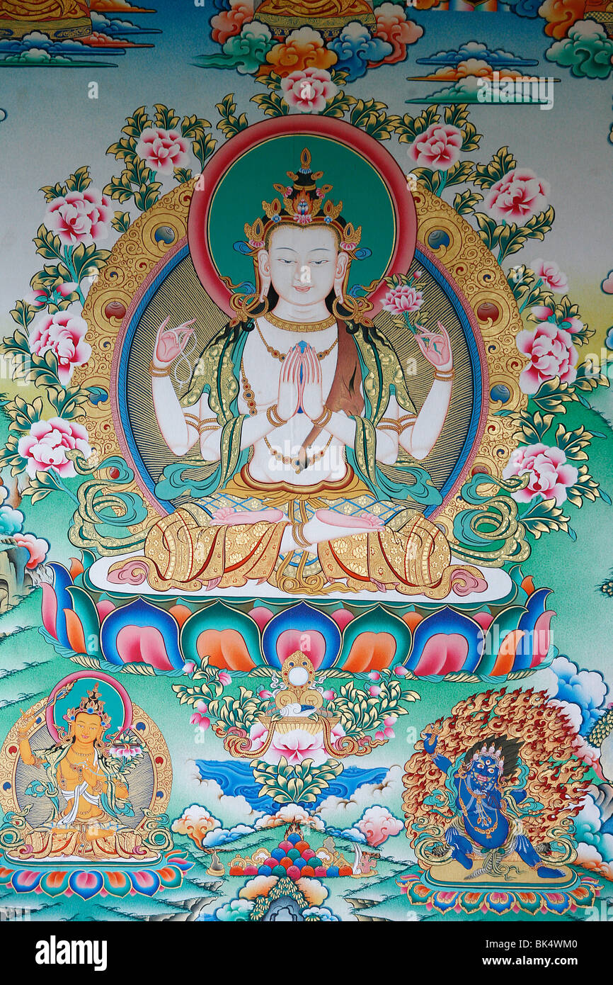 Peinture d'Avalokitesvara, le Bouddha de la Compassion, Katmandou, Népal, Asie Banque D'Images