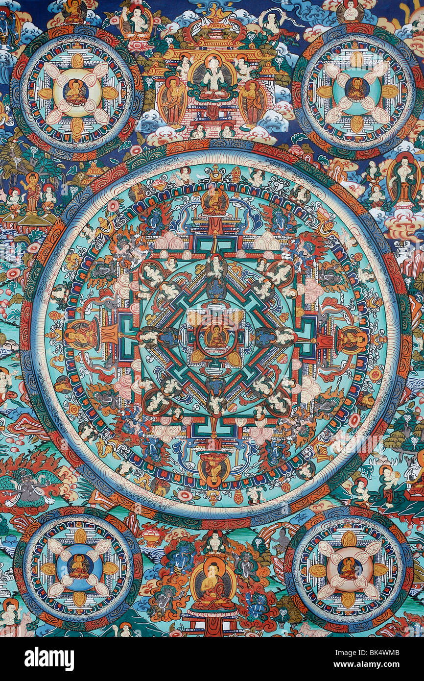 Mandala sur une thangka tibétain, Bhaktapur, Népal, Asie Banque D'Images