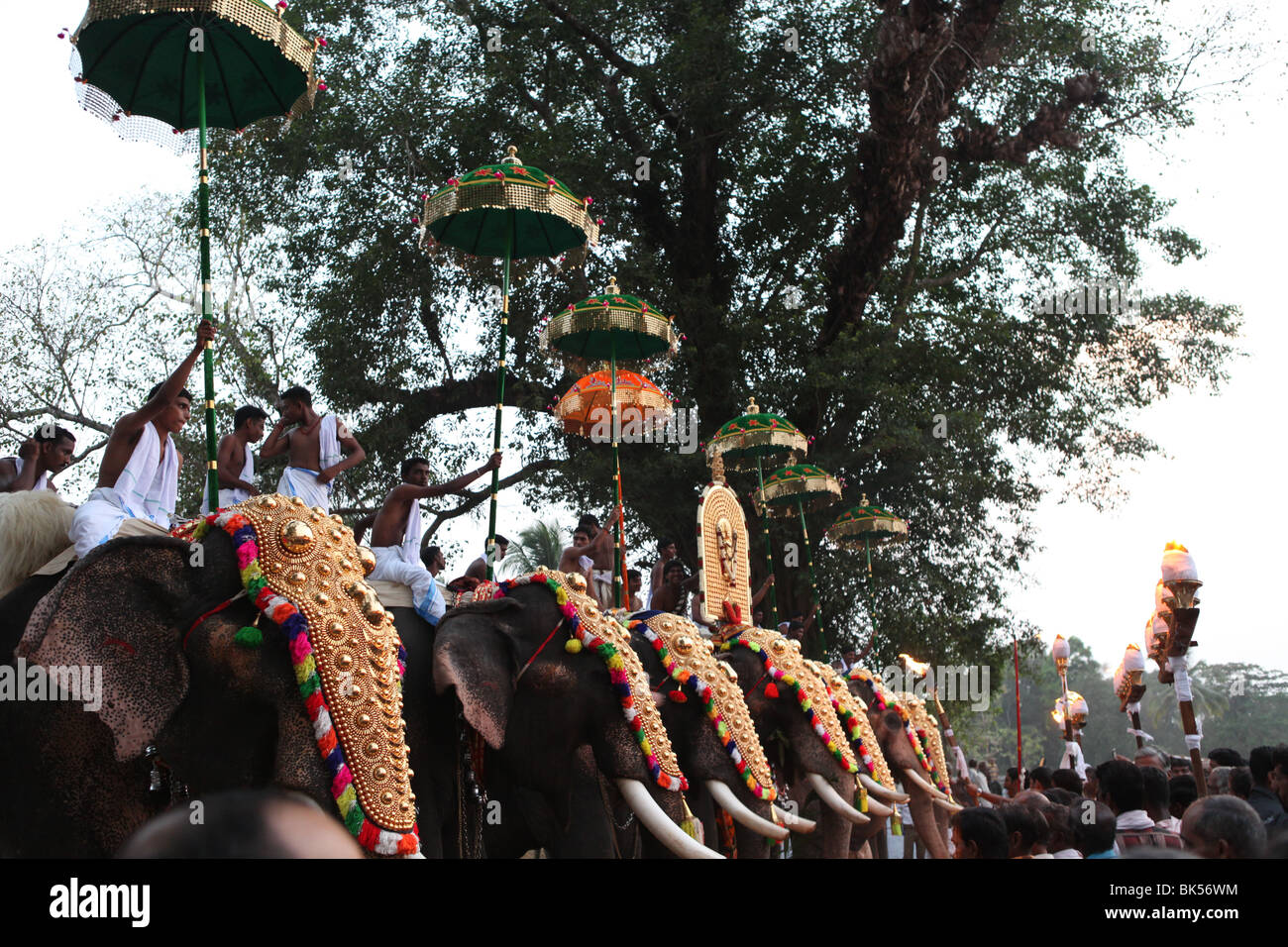 Peruvanam,pooram un festival annuel tenu à peruvanam,temple près de thrissur, célèbre pour chenda melam,surtout panchari melam Banque D'Images