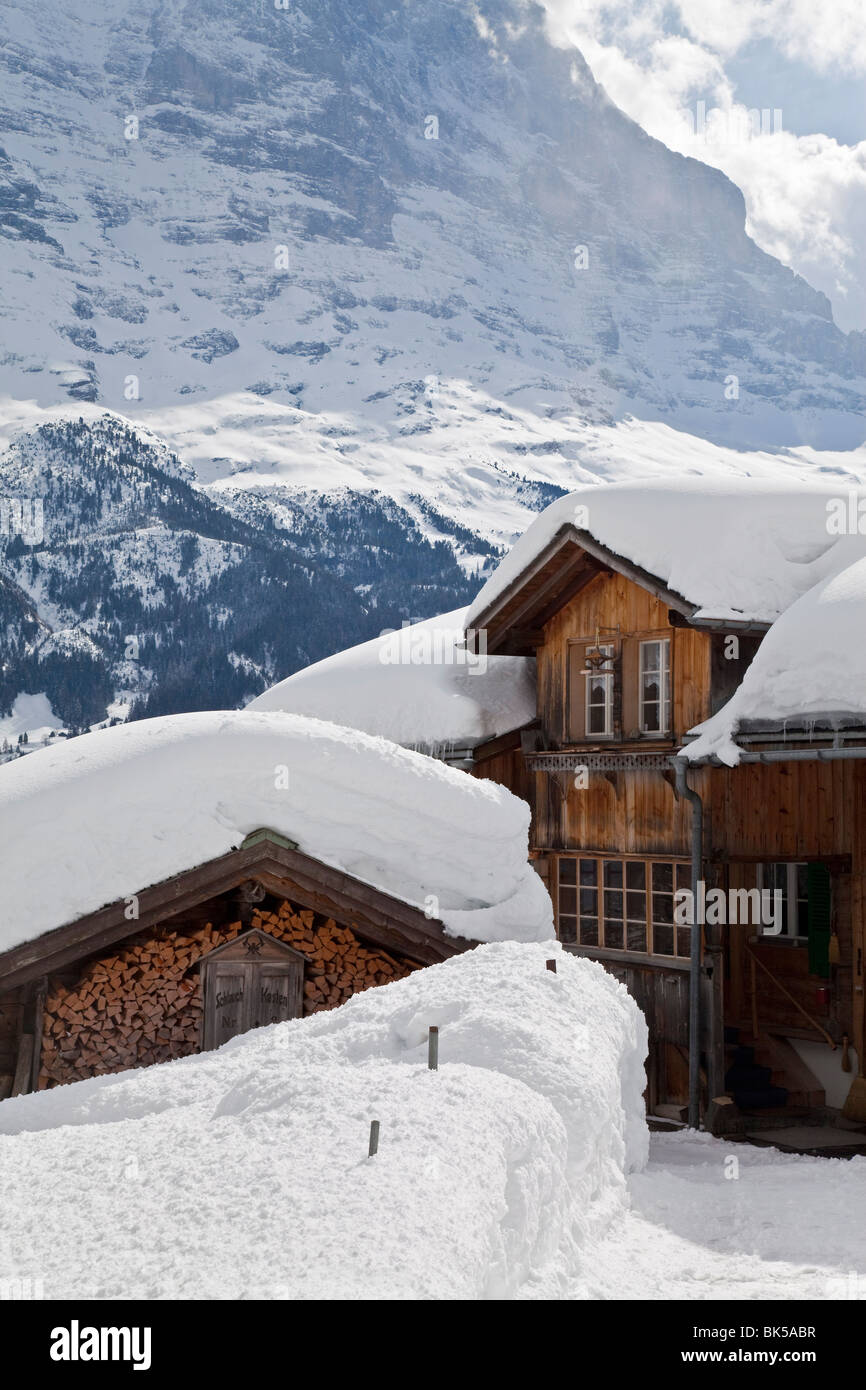 Grindelwald et le Wetterhorn, Jungfrau Region, Oberland Bernois, Alpes Suisses, Suisse, Europe Banque D'Images