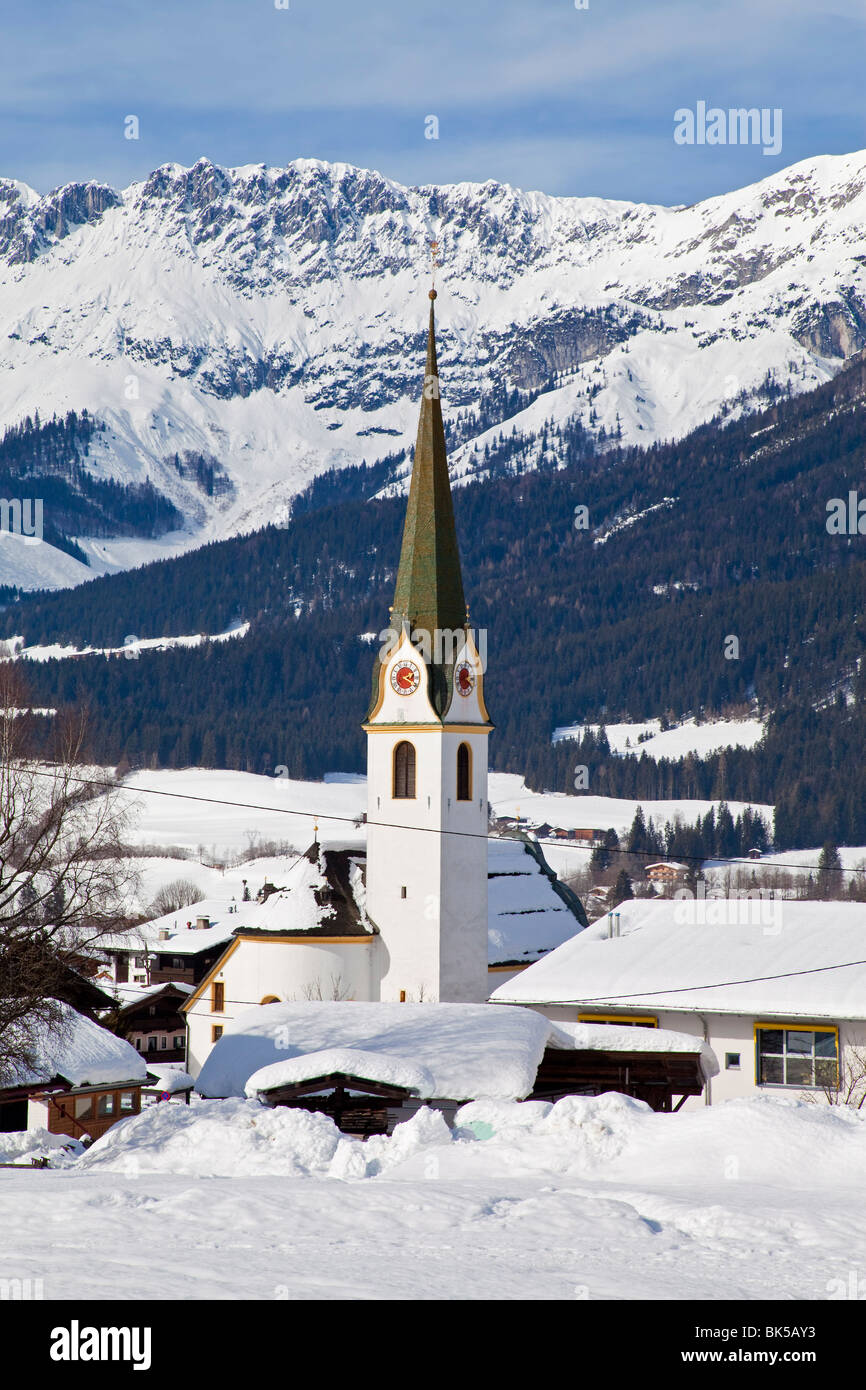 Ellmau station de ski de Wilder Kaiser, au-delà, Tirol, Alpes autrichiennes, l'Autriche, Europe Banque D'Images