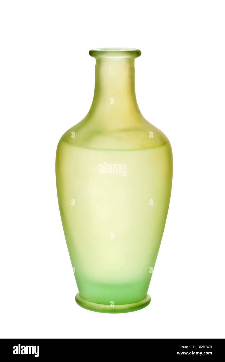 Vase en verre givré vert isolé sur un fond blanc, pur Banque D'Images