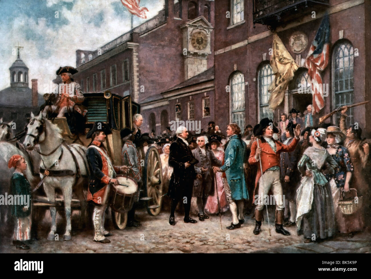 Inauguration du 2e Washington George Washington arrivant à Salle des congrès à Philadelphie, le 4 mars 1793. Banque D'Images