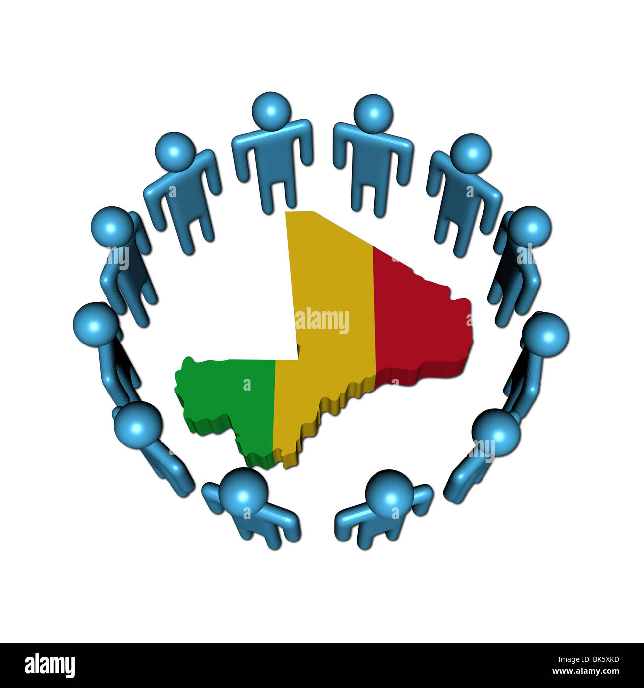 Cercle de personnes autour de Mali résumé carte drapeau illustration Banque D'Images