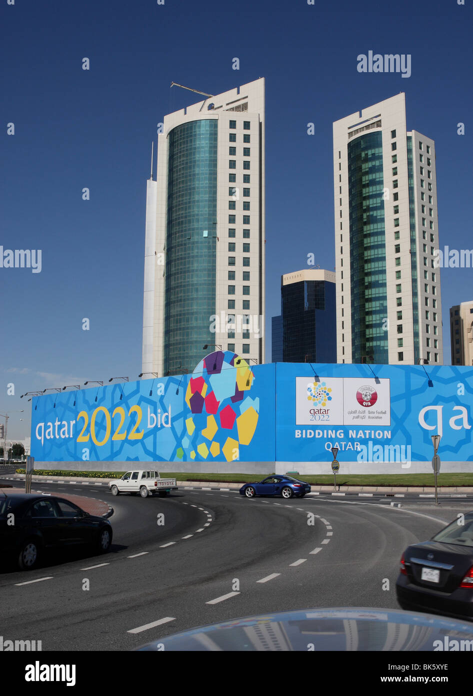 Publicité montrant que le Qatar est une nation d'offres pour la FIFA 2022 Coupe du mot Banque D'Images