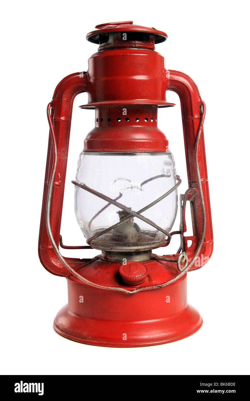 Vintage lanterne rouge isolé sur fond blanc Banque D'Images
