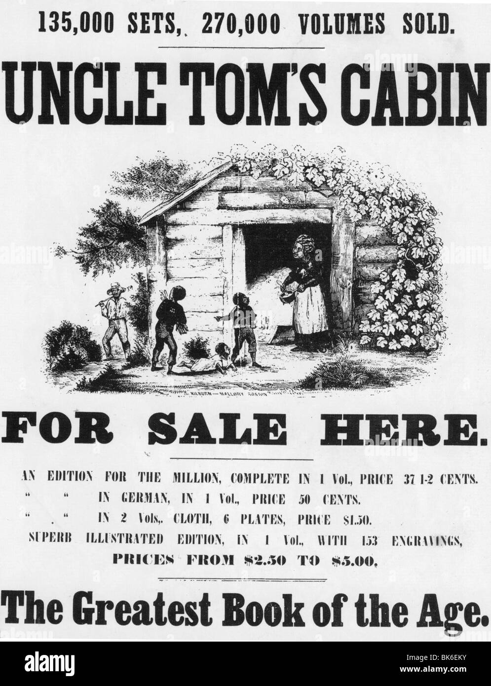 UNCLE TOM'S CABIN - Posterfor le roman de Harriet Beecher Stowe publié pour la première fois en 1852. (Voir la description ci-dessous) Banque D'Images