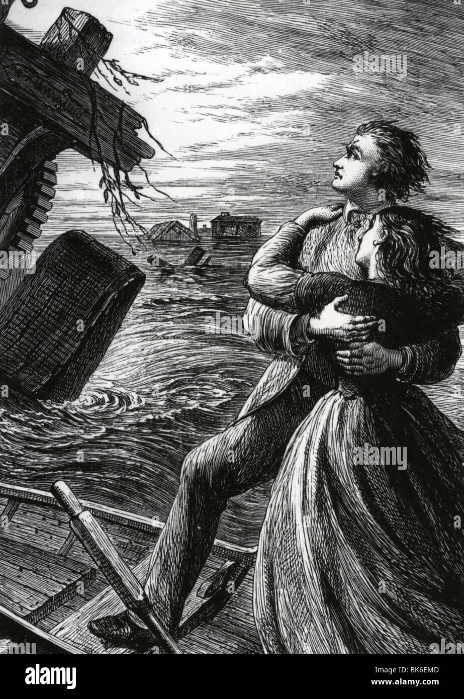 Le MOULIN SUR LA FLOSS - 1860 roman de George Eliot. À la fin du roman Tom et Maggie Tulliver attendre le déluge Banque D'Images Le MOULIN SUR LA FLOSS - 1860 roman de George Eliot. À la fin du roman Tom et Maggie Tulliver attendre le déluge Banque D'Images
