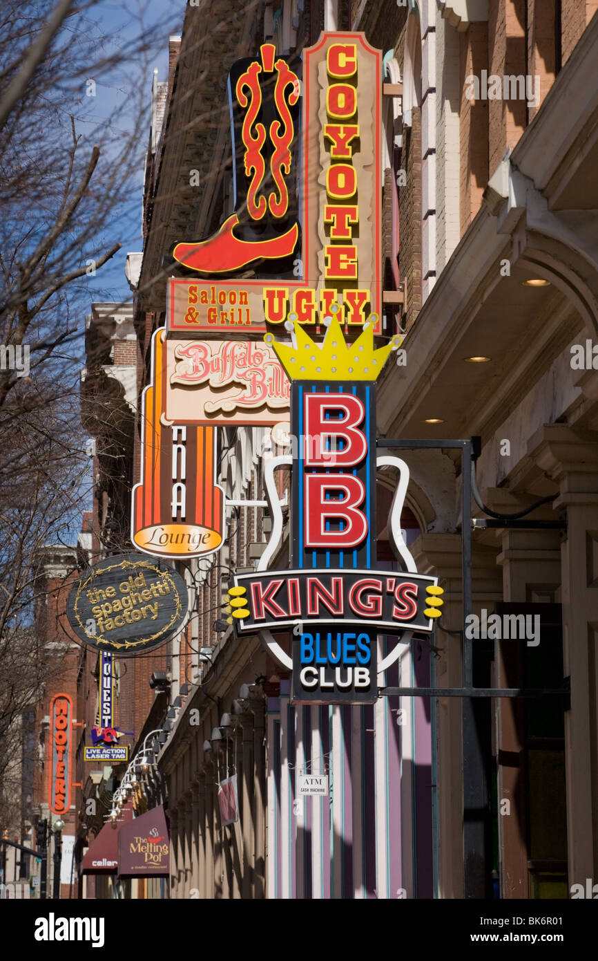 Signes sur la 2e Avenue, Nashville, Tennessee Banque D'Images