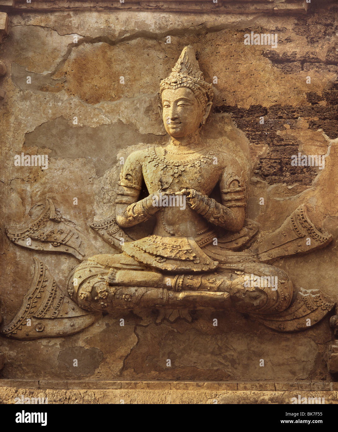 La figure en stuc datant du 16ème siècle, le Wat Chedi Ched Yod, Chiang Mai, Thaïlande, Asie du Sud-Est, Asie Banque D'Images