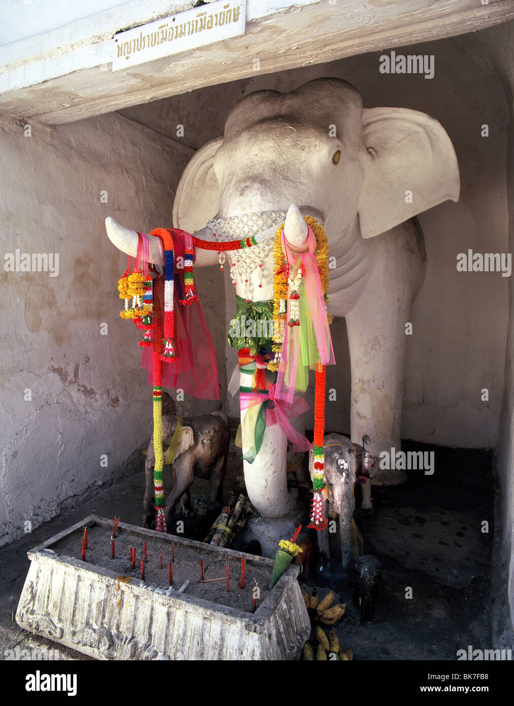 Sanctuaire d'éléphants à l'éléphant blanc Gate, Chiang Mai, Thaïlande, Asie du Sud-Est, Asie Banque D'Images