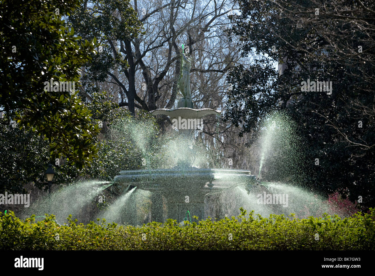 La grande fontaine à Forsyth Park, Savannah, Géorgie Banque D'Images