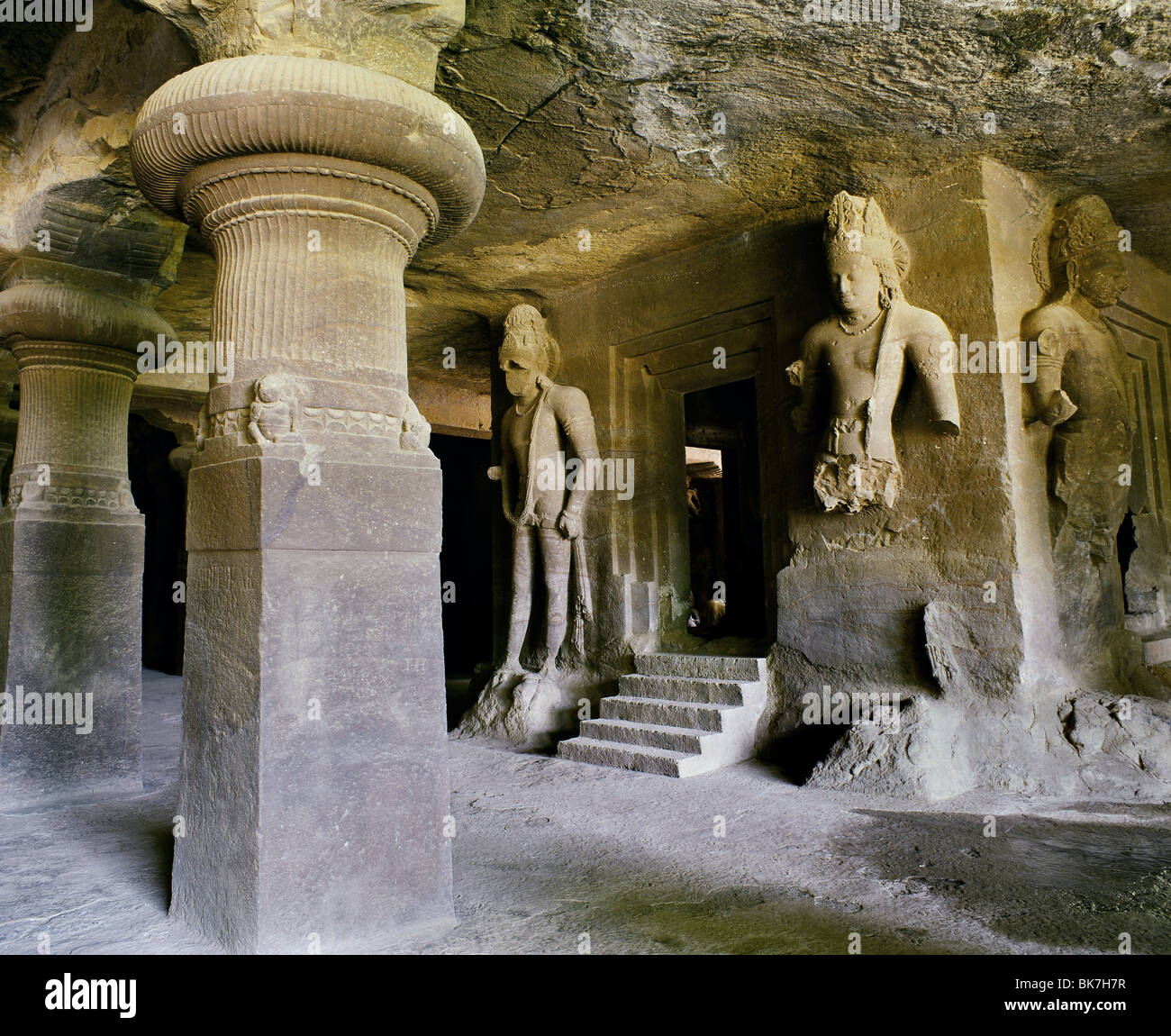 Grotte d'Elephanta, Site du patrimoine mondial de l'UNESCO, l'île d'Elephanta, Mumbai, Inde Banque D'Images