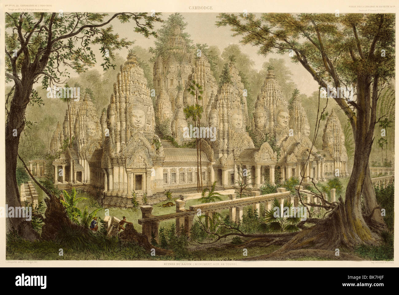 Gravure du Bayon à l'exploration de l'indo-Chine par Delaporte, Cambodge, Indochine, Asie du Sud, Asie Banque D'Images