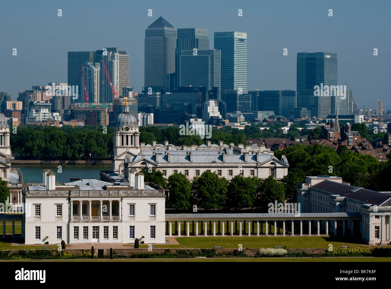 Docklands skyline de Greenwich, Londres, Angleterre, Royaume-Uni, Europe Banque D'Images
