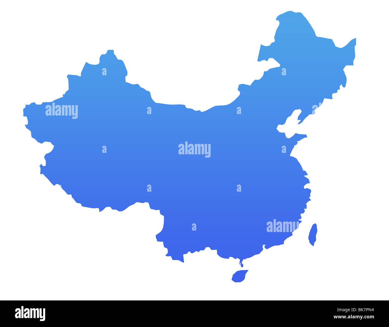 Chine carte en bleu dégradé, isolé sur fond blanc. Banque D'Images