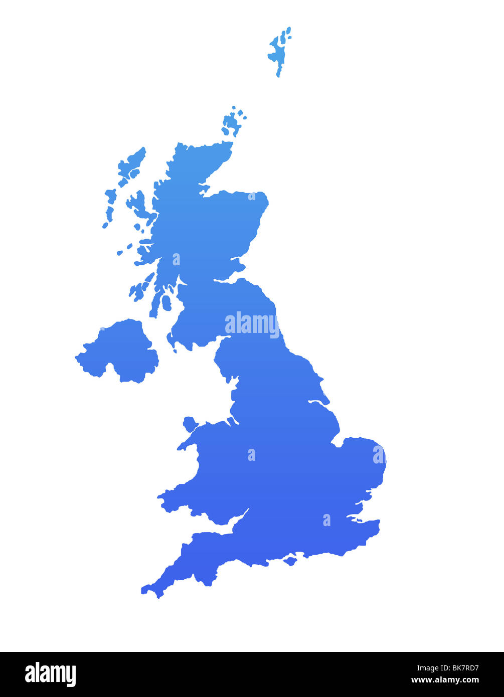 L'Angleterre ou Royaume-uni carte en bleu dégradé, isolé sur fond blanc. Banque D'Images