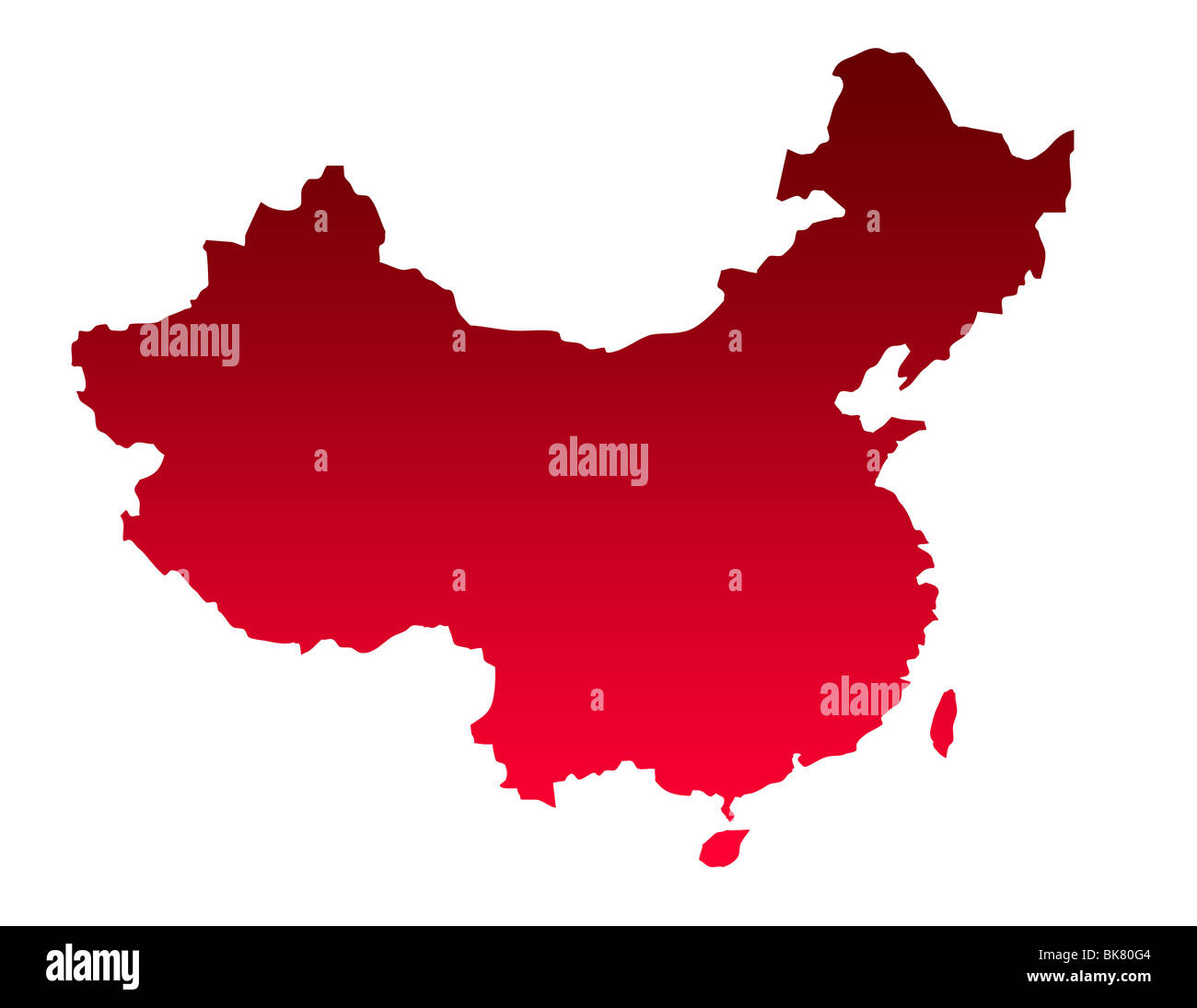 Chine carte en rouge dégradé, isolé sur fond blanc. Banque D'Images