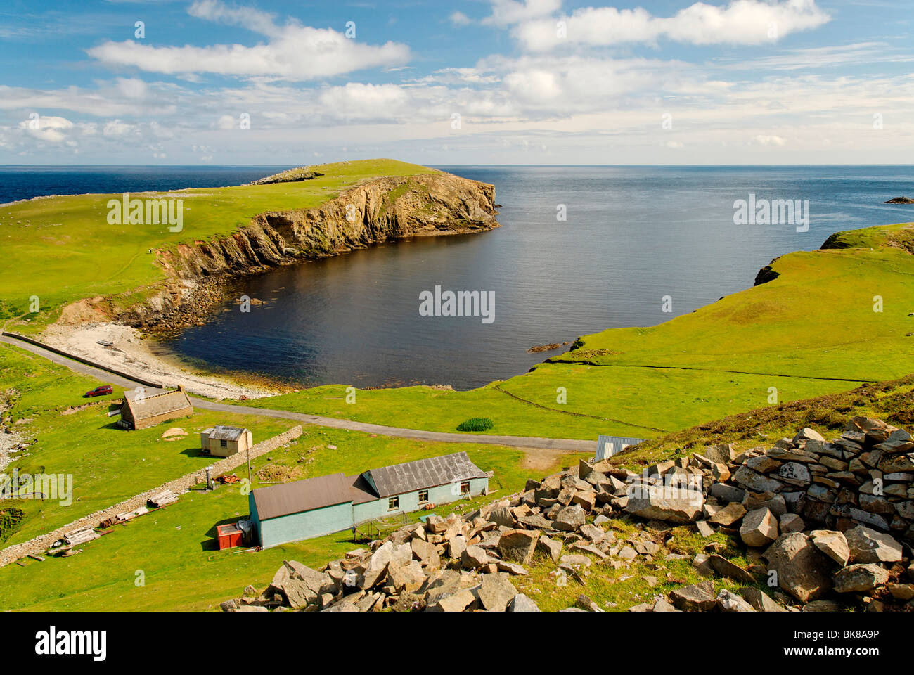 Le Southern Harbour de Fair Isle, Shetland, Écosse, Royaume-Uni, Europe Banque D'Images