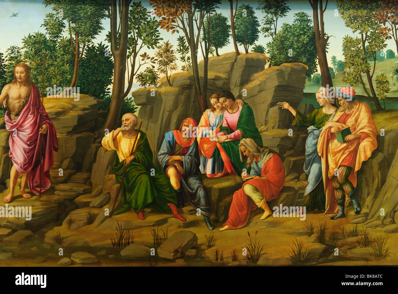 Close-up de la peinture, Saint Jean le Baptiste portant témoignage, ca. 1510, Atelier de Francesco Granacci, M. métropolitaine d'Art. Banque D'Images