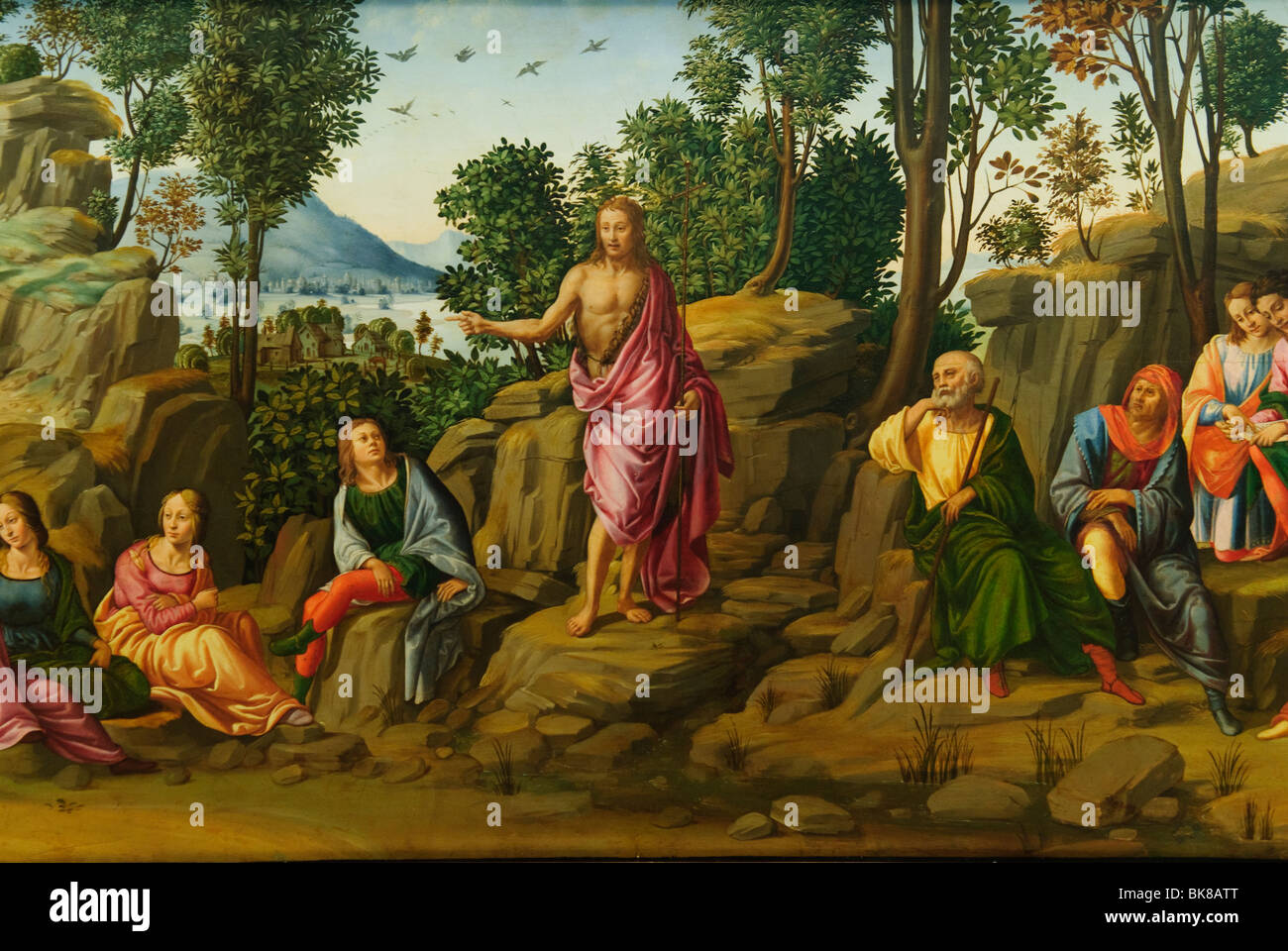 Close-up de la peinture, Saint Jean le Baptiste portant témoignage, ca. 1510, Atelier de Francesco Granacci, M. métropolitaine d'Art. Banque D'Images