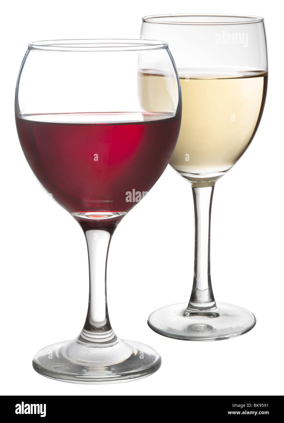 Verres de vin rouge et blanc Banque D'Images