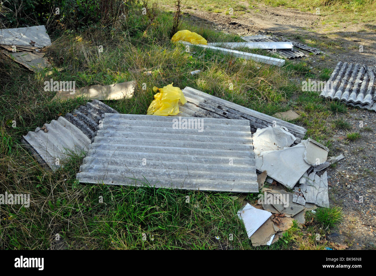 Feuilles de l'amiante dans les agriculteurs faisant l'objet d'un champ près de road Banque D'Images