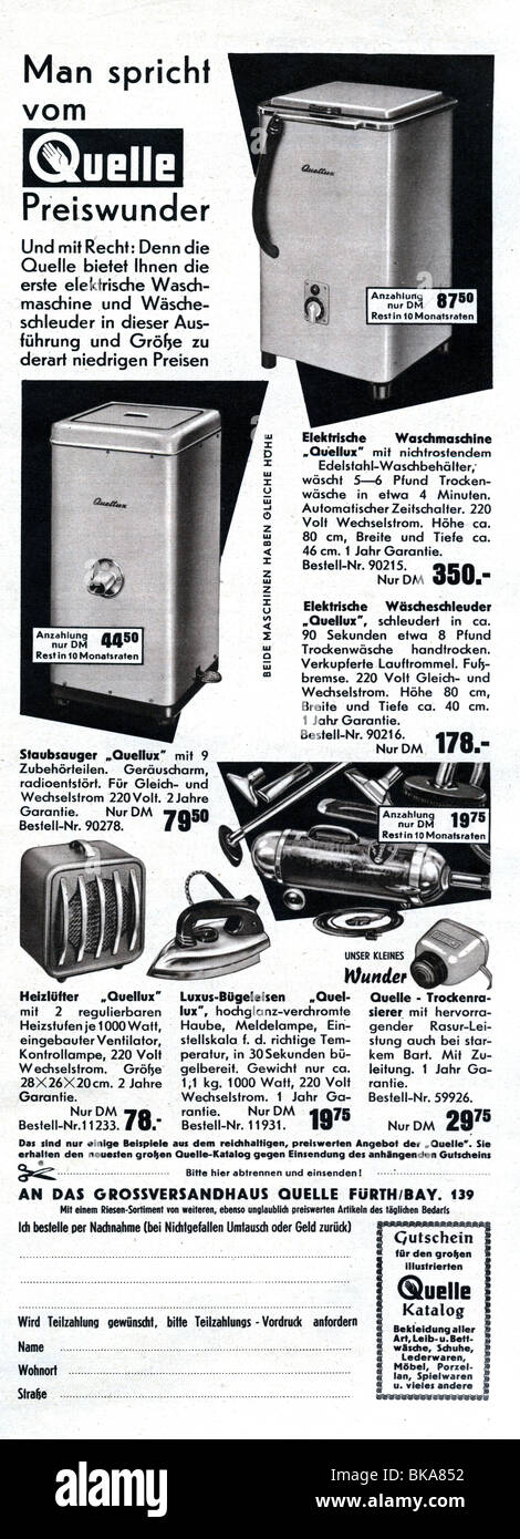 Publicité, appareils électroménagers, quelle, publicité dans un magazine, 1955, Banque D'Images