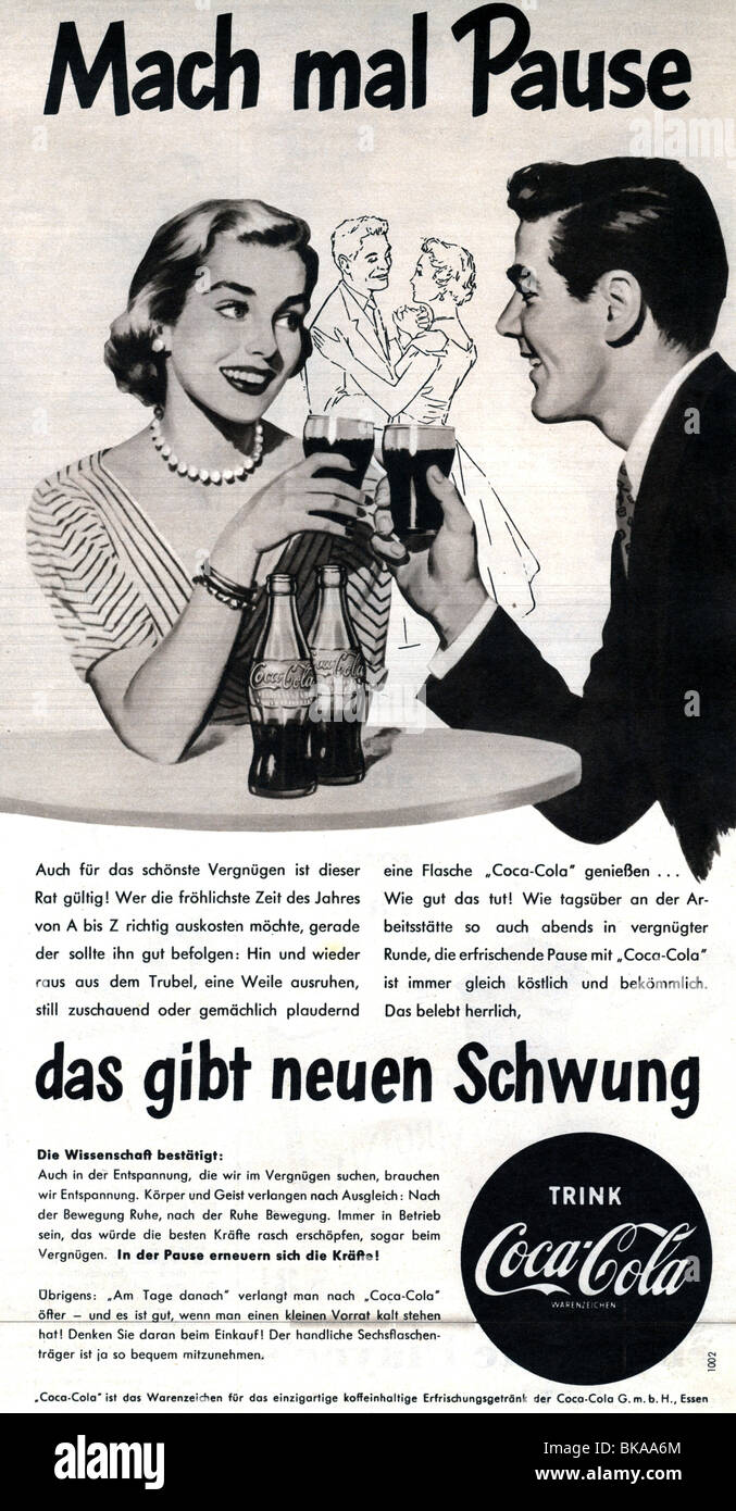 Publicité, boissons, Coca Cola, « Mach mal Pause » (Prendre une pause), publicité dans le magazine « Dier Stern », numéro 9, 1955, Banque D'Images