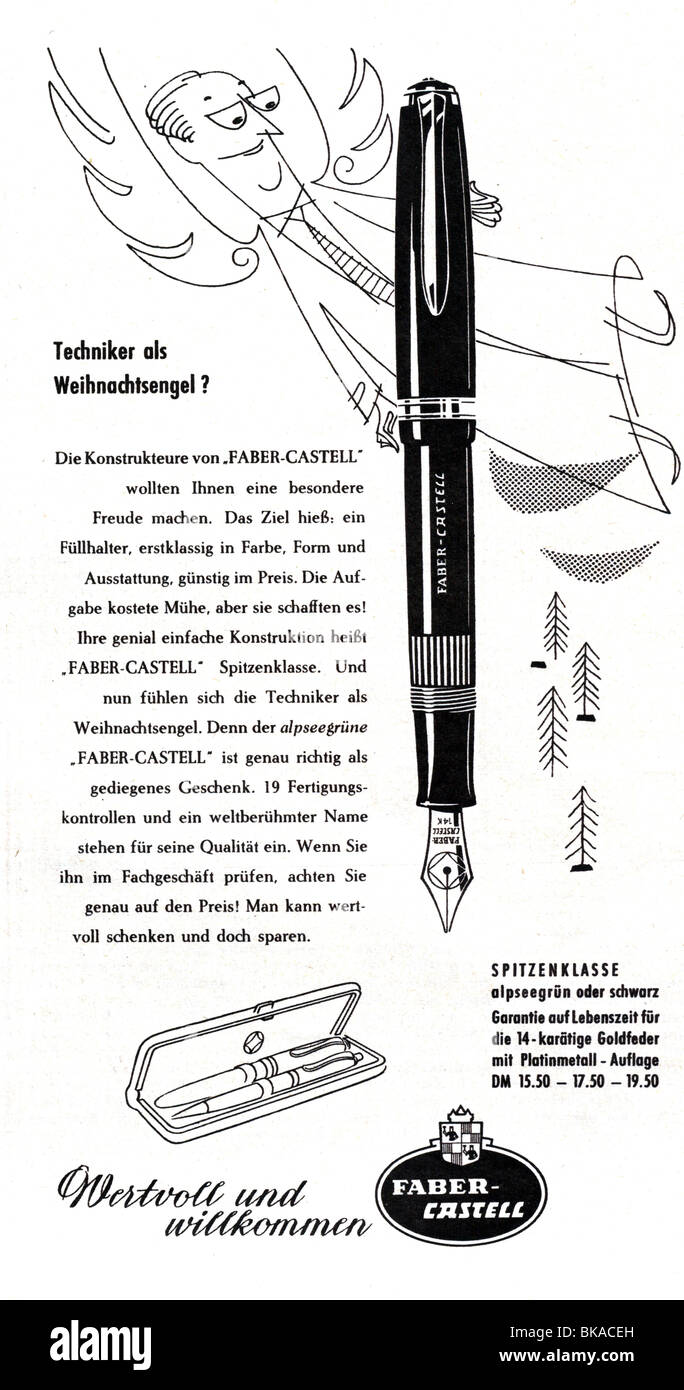 Publicité, articles de papeterie, stylo plume de Faber Castell, publicité dans un magazine, 1955, Banque D'Images