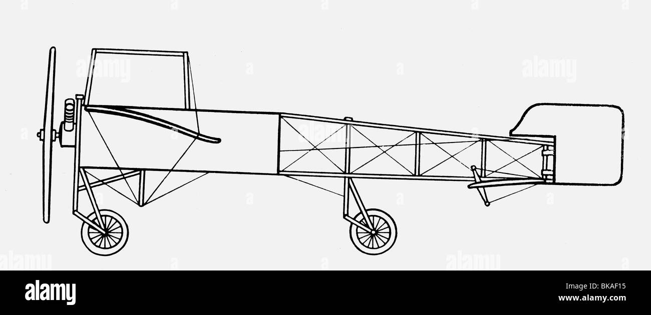 Transport / transport, aviation, artisanat, Bleriot XI de Louis Blériot, 1908, vue latérale, dessin, 2ème moitié XXe siècle, , Banque D'Images