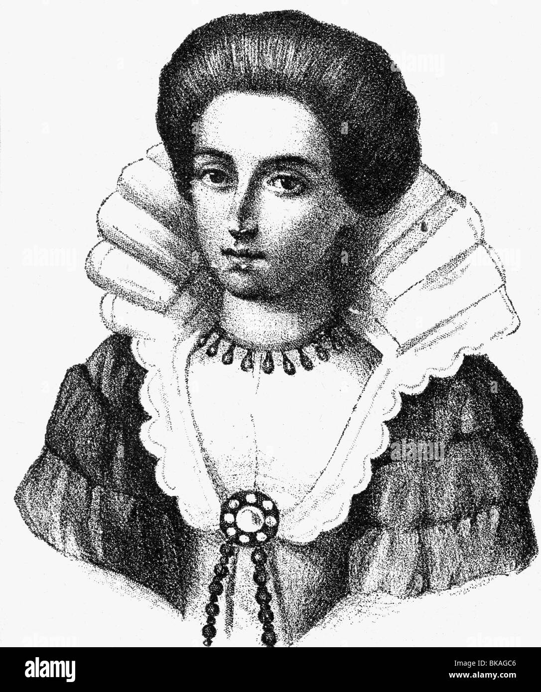 Eleonore, 21.8.1583 - 9.4.1607, Échiste de Brandebourg 2.11.1603 - 9.4.1607, portrait, gravure de bois, XIXe siècle, , Banque D'Images