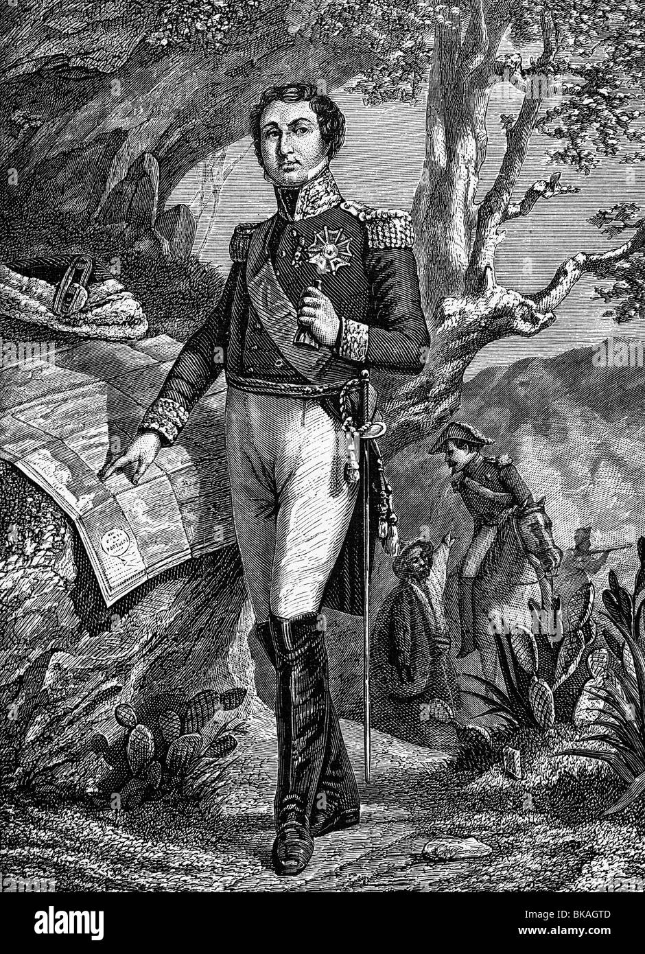 Soult, Nicolas-Jean-de-Dieu, 29.3.1769 - 26.11.1851, général et politicien français, pleine longueur, gravure sur bois, XIXe siècle, Banque D'Images