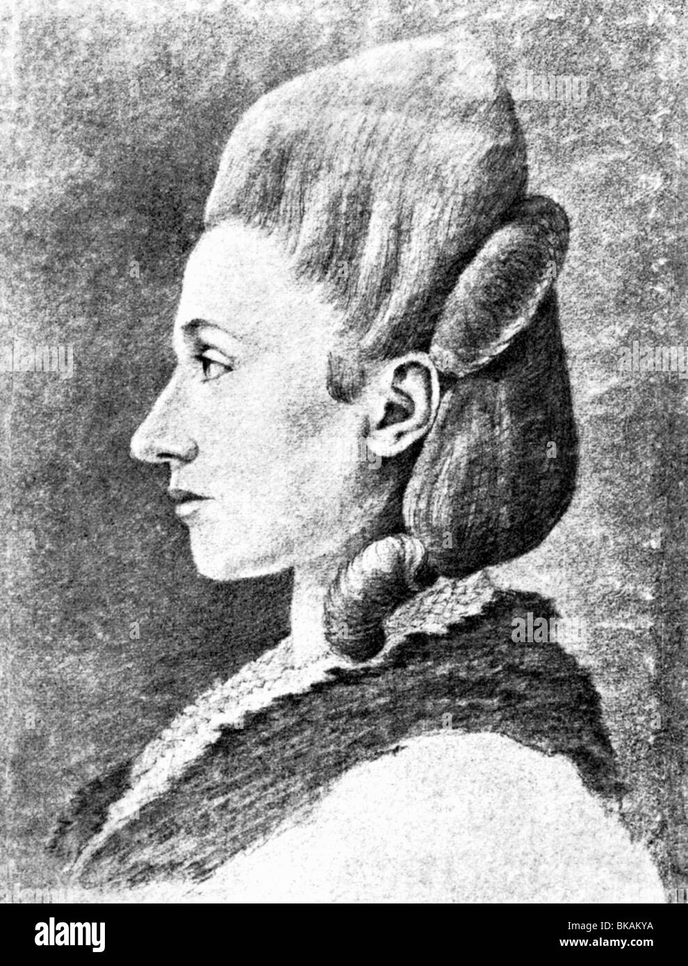 Louise, 30.1.1757 - 14.2.1830, Grande duchesse de Saxe Weimar Eisenach 21.4.1815 - 14.6.1828, portrait, profil, face latérale, dessin de Johan Wolfgang Goethe, 1777, Banque D'Images