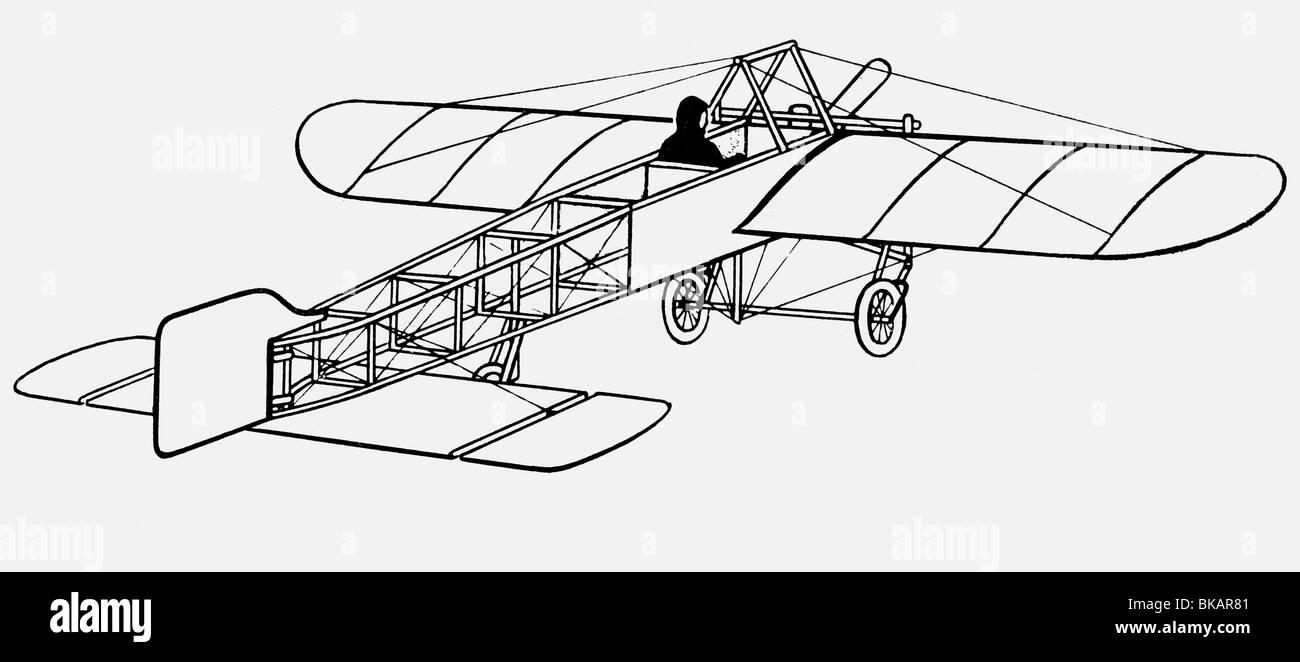 Transport / transport, aviation, avions, Bleriot XI de Louis Blériot, 1908, vue de l'arrière droit, dessin, 2ème moitié XXe siècle, , Banque D'Images