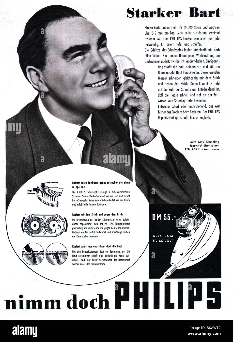 Publicité, barbe cosmétique, Philips Allstrom, publicité dans un magazine, 1955, Banque D'Images