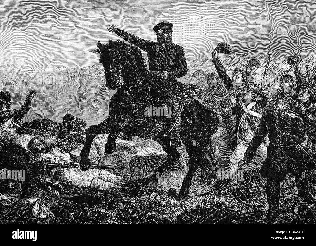 Gebhard Leberecht von Bluecher,, 16. 12,1742 - 12.9.1819, général prussien, dans la bataille de Waterloo, 18.6.1815, gravure sur bois après peinture par Bleibtreu, 19e siècle, l'artiste a le droit d'auteur , de ne pas être effacé Banque D'Images