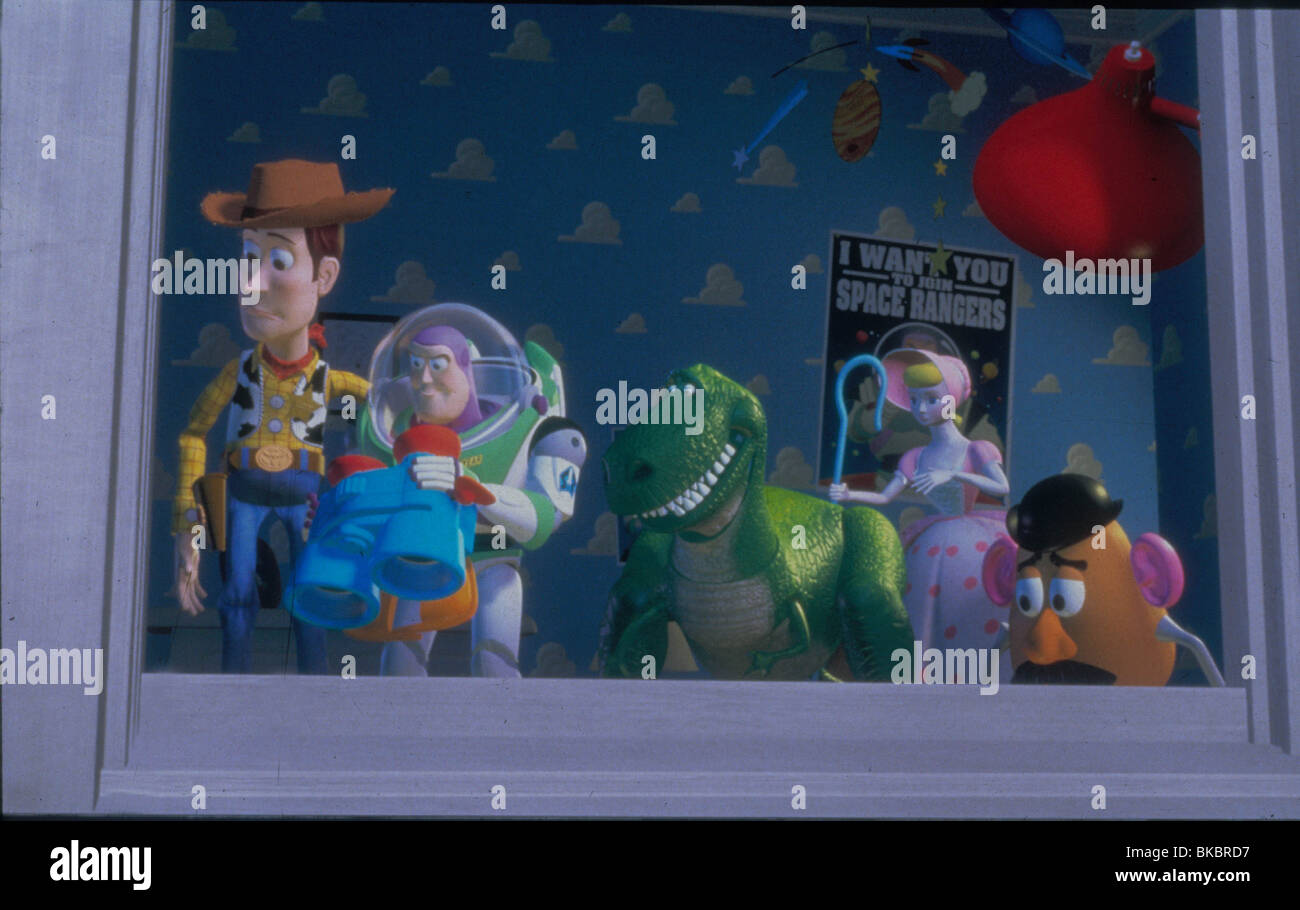 TOY STORY (1995) DESSIN ANIMÉ Woody, Buzz Lightyear, REX, BO-PEEP, MR POTATO HEAD TYSY 109 DISNEY CRÉDIT Banque D'Images
