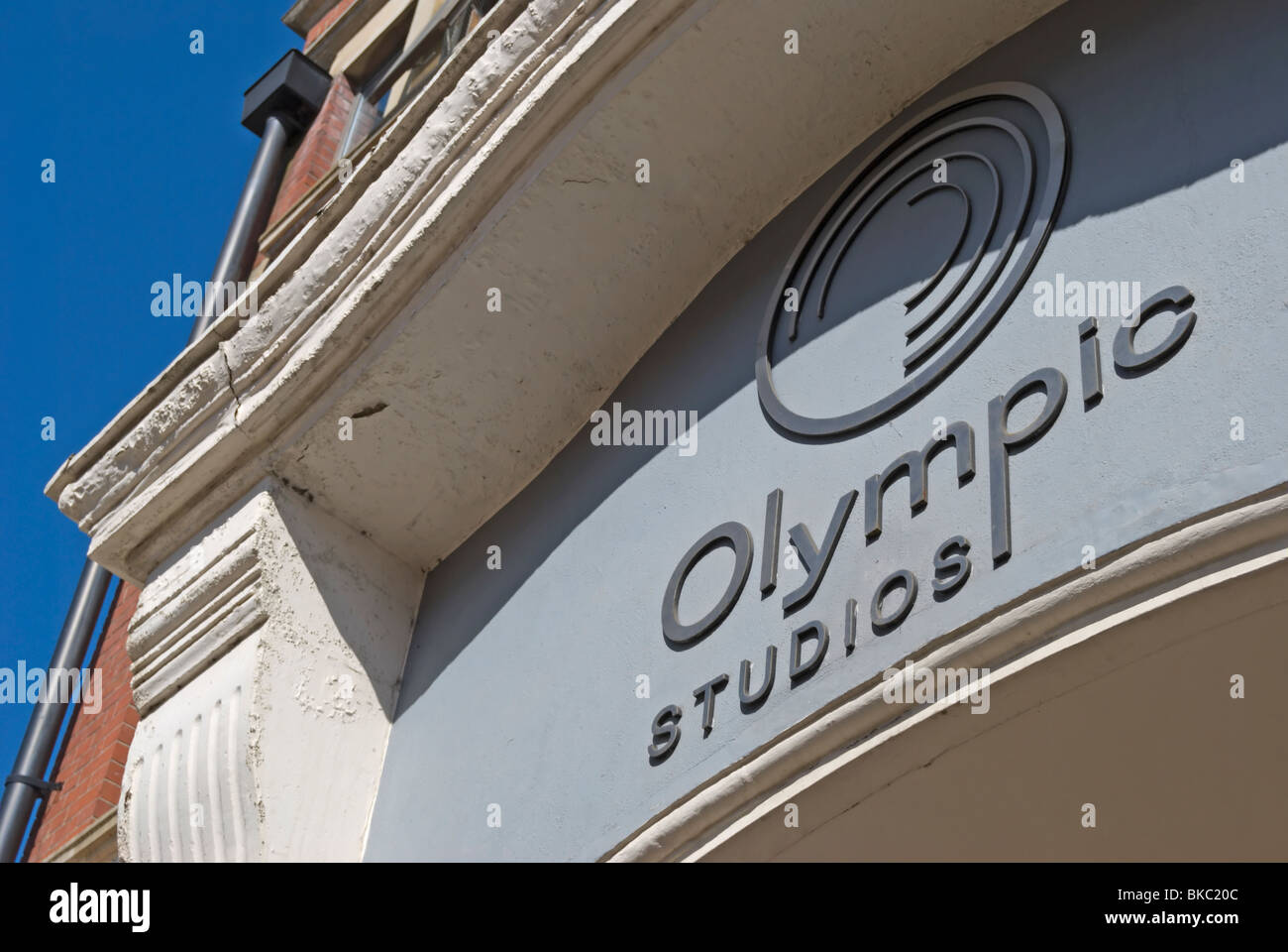 Nom et logo d'olympic studios, dans Barnes le sud-ouest de Londres, en Angleterre, un studio d'enregistrement de 1960 à 2009 Banque D'Images