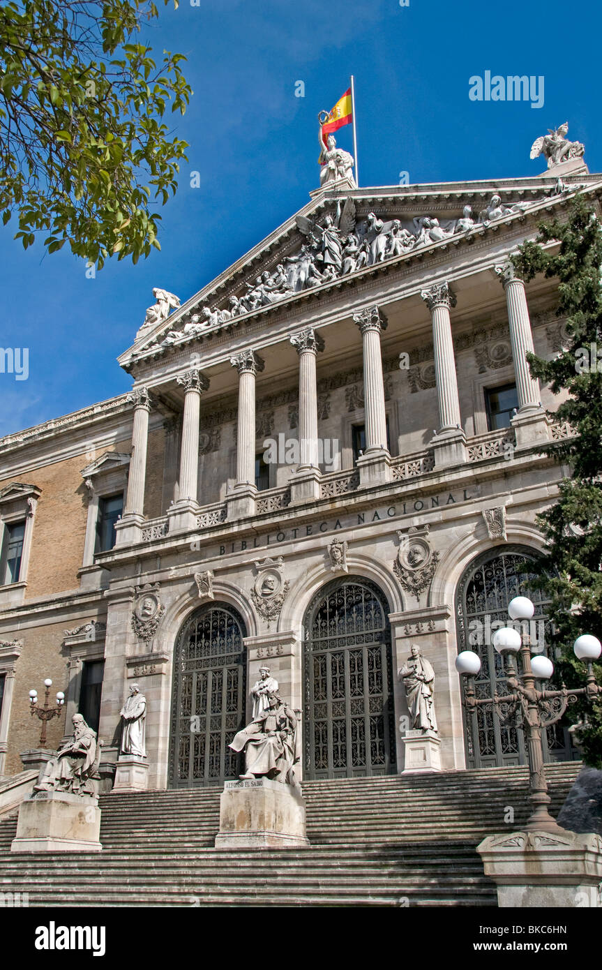 Biblioteca Nacional 'Bibliothèque nationale d'Espagne à Madrid, le Paseo de Recoletos. Banque D'Images