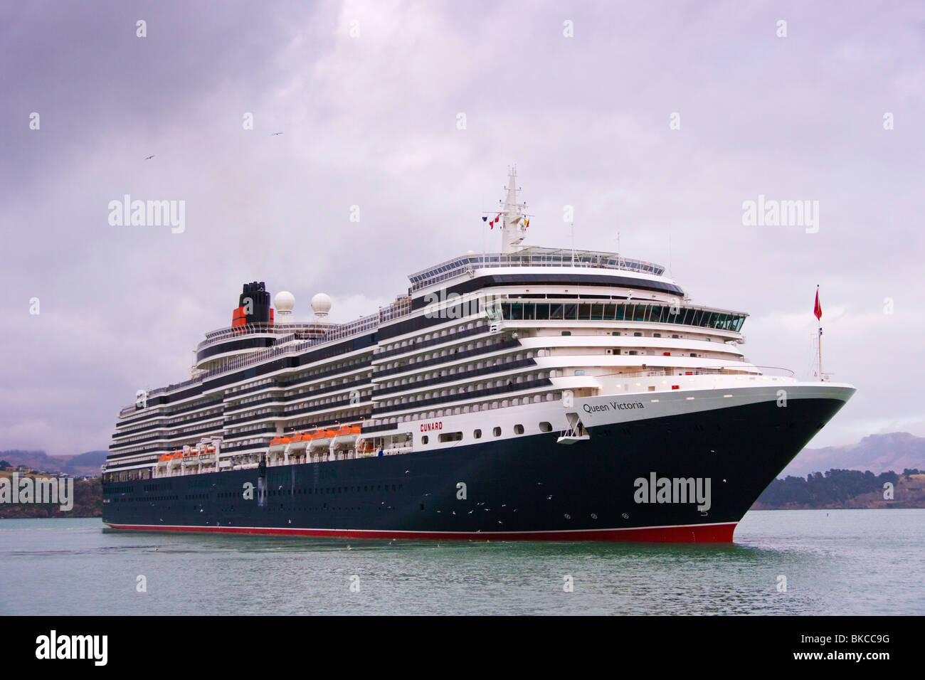 Le navire de croisière Cunard Queen Victoria arrive à Lyttelton, Nouvelle-Zélande Banque D'Images