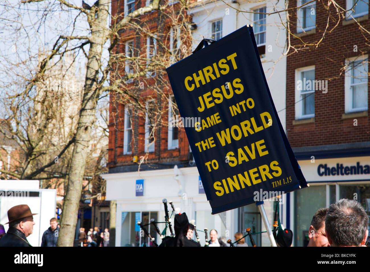 Jésus Christ est venu dans le monde pour sauver les pécheurs Placard York Yorkshire UK Banque D'Images