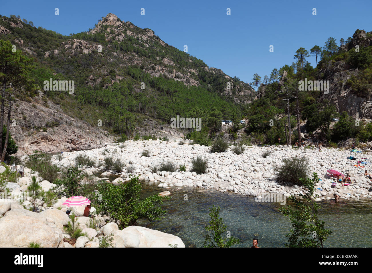 La baignade dans un torrent de montagne en Corse Banque D'Images