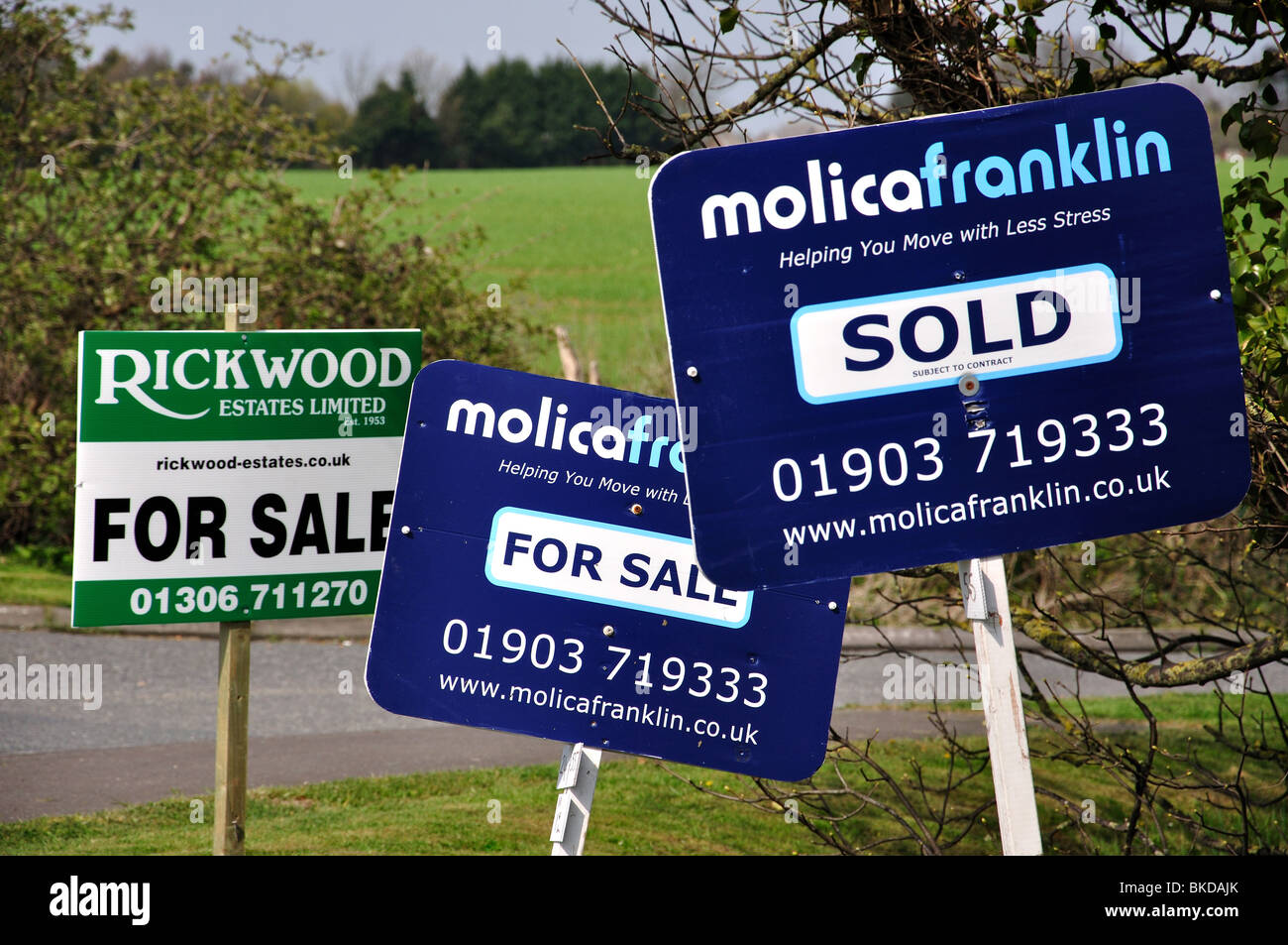 Agent immobilier signes, près de Middleton-sur-Mer, West Sussex, Angleterre, Royaume-Uni Banque D'Images