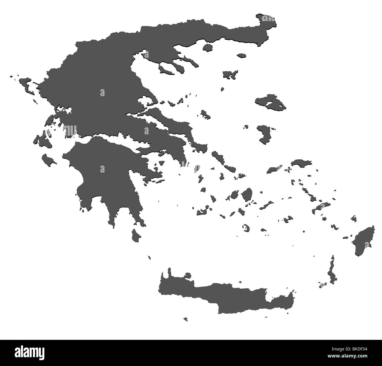 Carte vierge en rendu 3D de la Grèce sans ombre Banque D'Images
