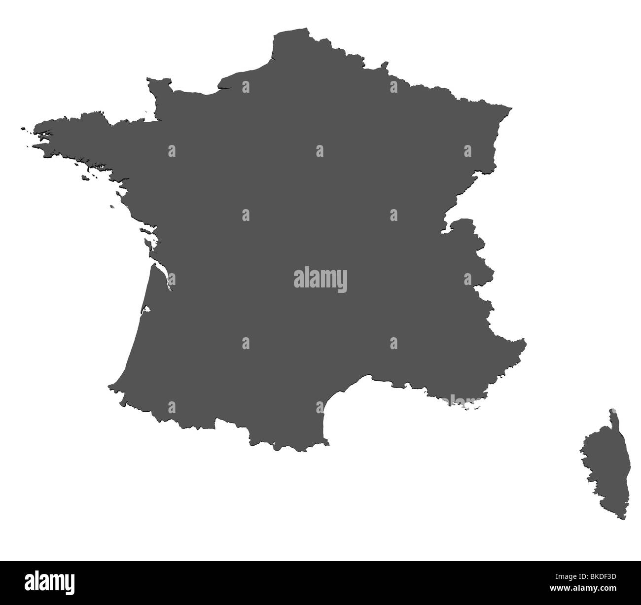 Carte vierge en rendu 3d de France sans ombre Banque D'Images