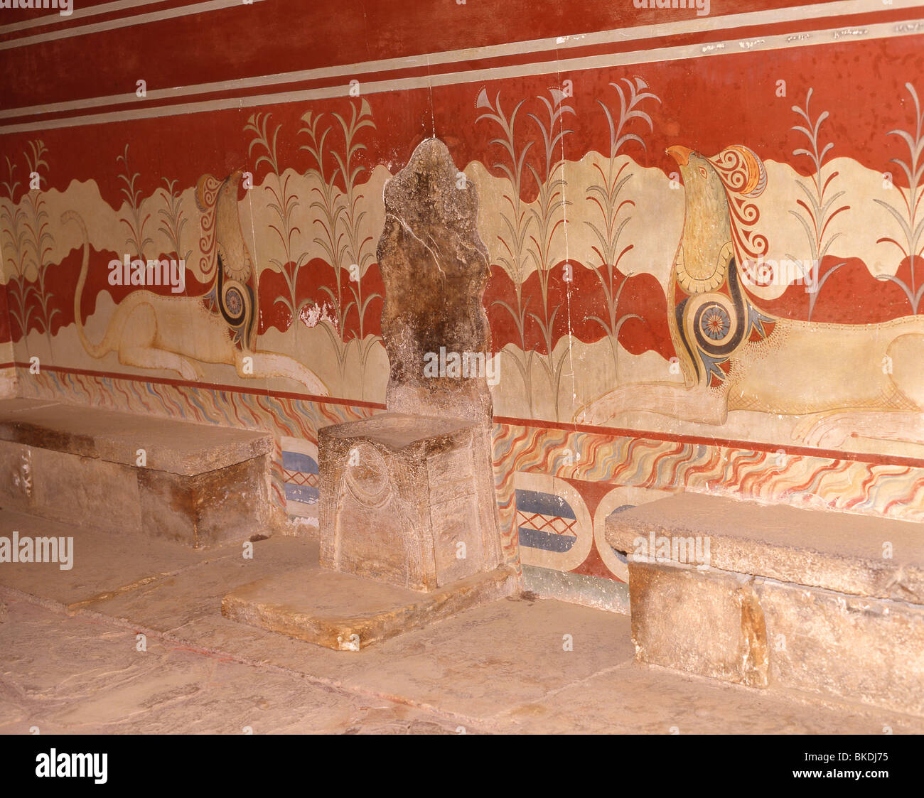 La petite salle du trône, Palais Minoen de Knossos (Knosos), Héraklion (Irakleio), Région Irakleio, Crète, Grèce (Crète) Banque D'Images