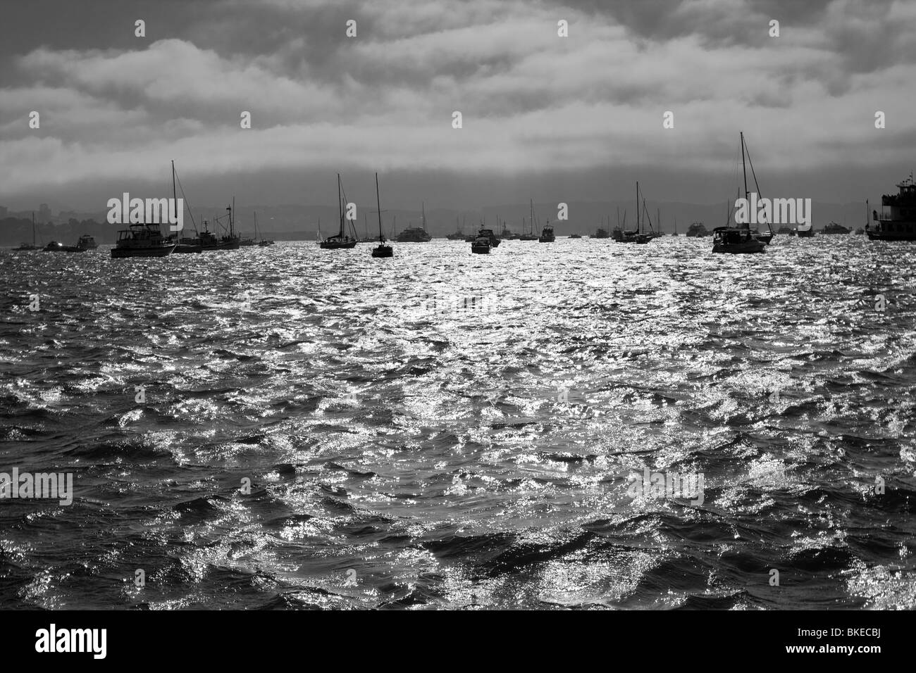 Beaucoup de bateaux sur l'eau à l'horizon dans la baie de San Francisco Banque D'Images