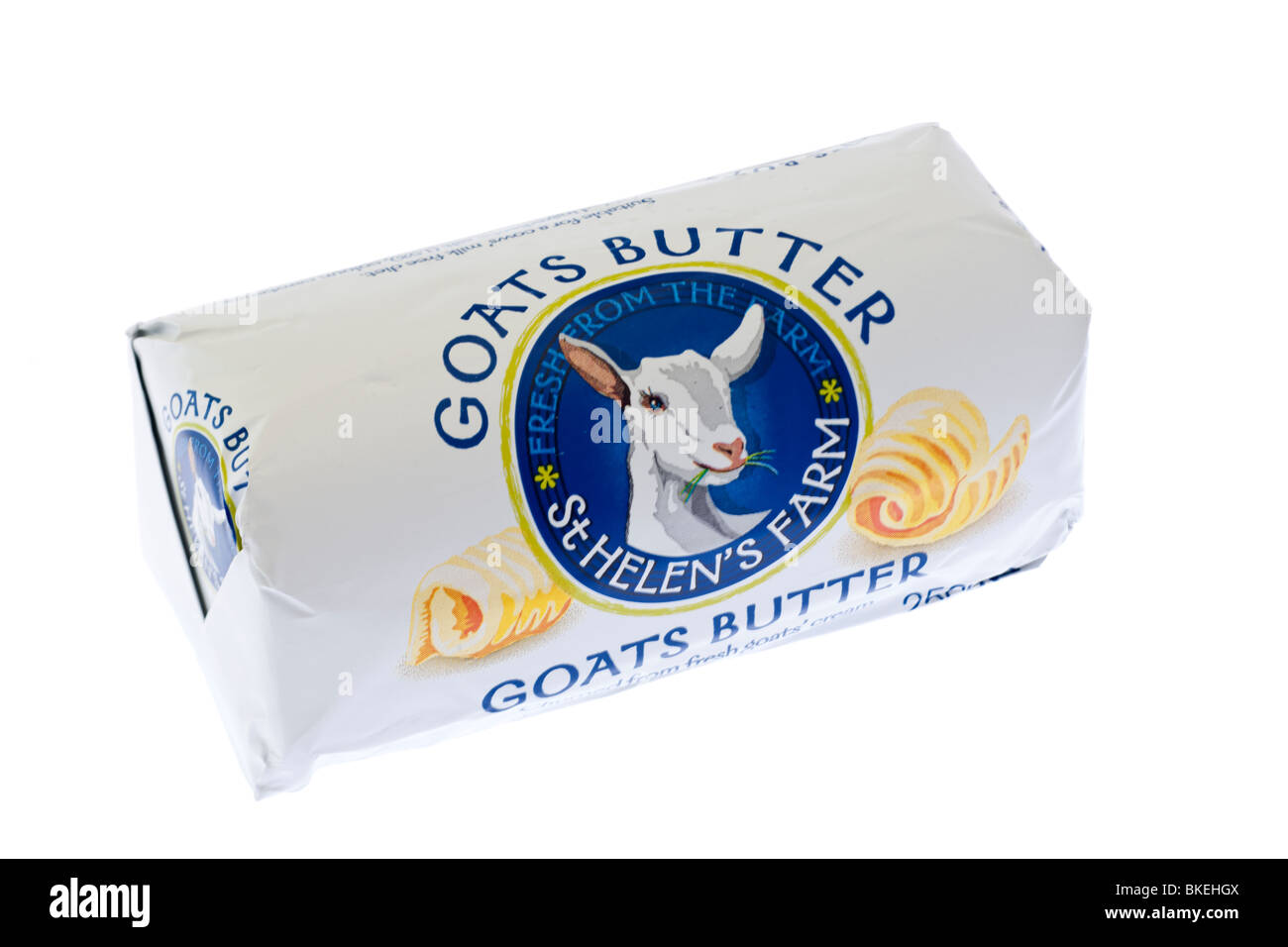 Bloc de 250 grammes de beurre de chèvre ferme St Helens Banque D'Images