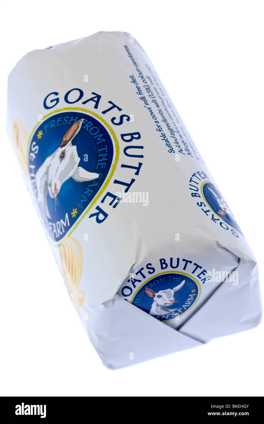 Bloc de 250 grammes de beurre de chèvre ferme St Helens Banque D'Images